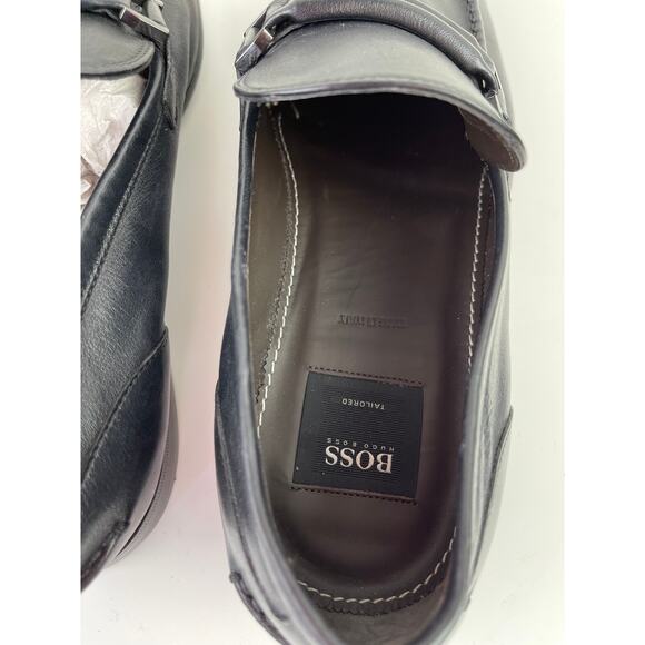 Boss HUGO BOSS Tailored Mens Navy Blue Leather Loafer Shoes Slip On Dress Size 8 main image 4